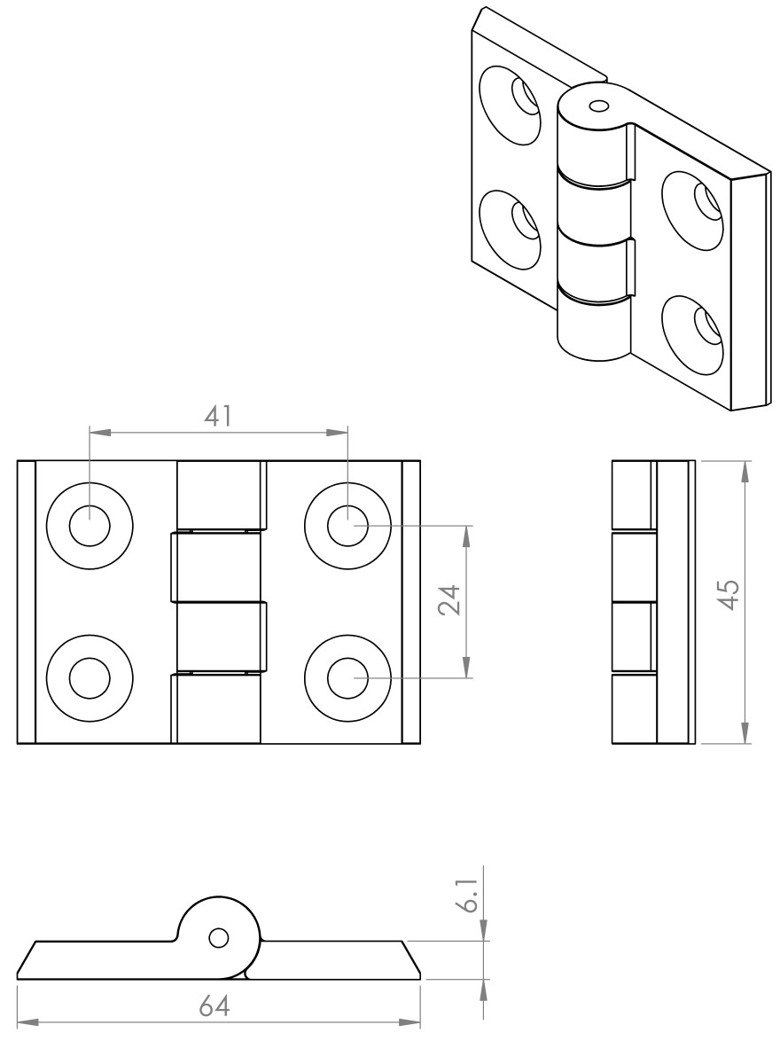 Profiel scharnier messing 30x30mm | Bo-Mij