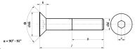 Verzonken inbusschroef M4x8 ISO 10642 DIN 7991 maattekening l dₖ k s α