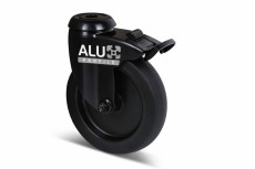 Zwenkwiel 100mm boutgat met rem, zwart